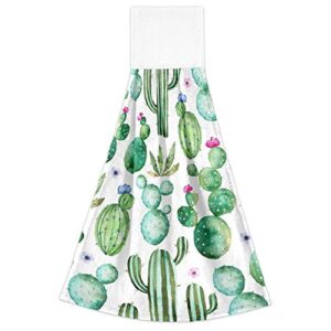 Aslsiy Cactus Hanging Kitchen Towels Tropical Plant Succulent Cacti Flowers Bathroom Hand Tie Towel Fast Drying Dish Tea Towels for Bath Tabletop Gym Home Decor Set of 2