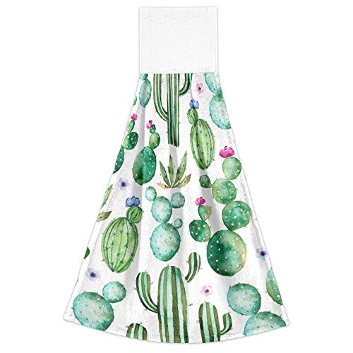 Aslsiy Cactus Hanging Kitchen Towels Tropical Plant Succulent Cacti Flowers Bathroom Hand Tie Towel Fast Drying Dish Tea Towels for Bath Tabletop Gym Home Decor Set of 2