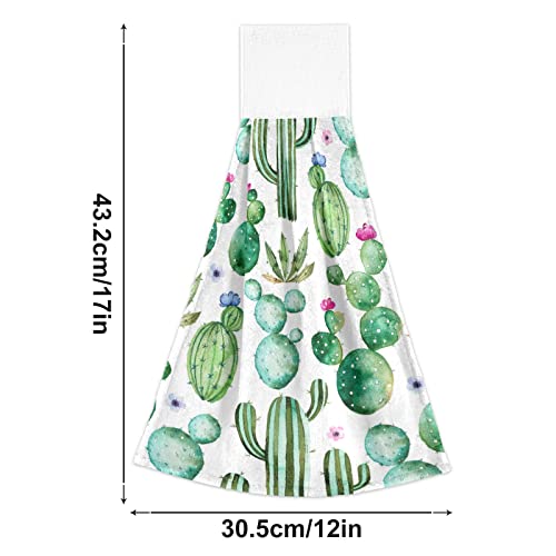 Aslsiy Cactus Hanging Kitchen Towels Tropical Plant Succulent Cacti Flowers Bathroom Hand Tie Towel Fast Drying Dish Tea Towels for Bath Tabletop Gym Home Decor Set of 2