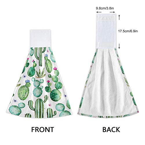 Aslsiy Cactus Hanging Kitchen Towels Tropical Plant Succulent Cacti Flowers Bathroom Hand Tie Towel Fast Drying Dish Tea Towels for Bath Tabletop Gym Home Decor Set of 2