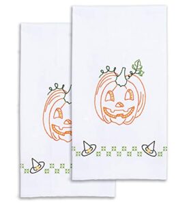 jack dempsey needle art halloween embroidery towels, white