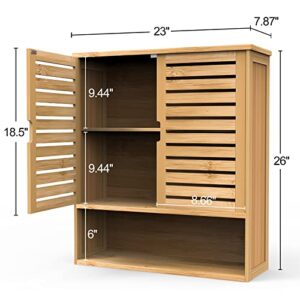 Purbambo Bathroom Wall Cabinet, Bamboo Wall Mount Medicine Cabinet Storage Organizer, Double Doors & 3 Tier Adjustable Shelf