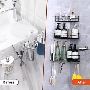 Wowelife Corner Shower Caddy with Soap Holder and Shaver Hook for Bathroom, No Drilling Traceless Adhesive Shower Wall Basket Shelves, Rustproof Shower accessories (Stainless Steel 3×Shower Shelves)