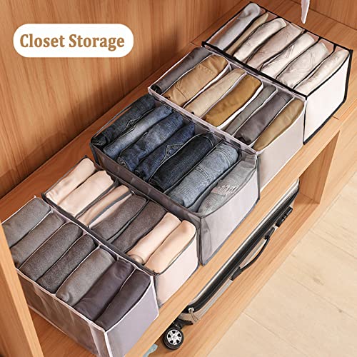 SPRFUFLY Upgraded Wardrobe Clothes Organizer 7 Grids, Large Closet Organizers and Storage Baskets for Jeans Dress Sweatshirt Sweatpants(White+Gray, 2P)