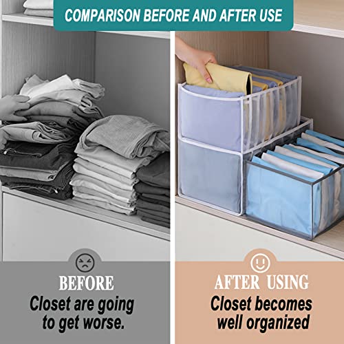 SPRFUFLY Upgraded Wardrobe Clothes Organizer 7 Grids, Large Closet Organizers and Storage Baskets for Jeans Dress Sweatshirt Sweatpants(White+Gray, 2P)