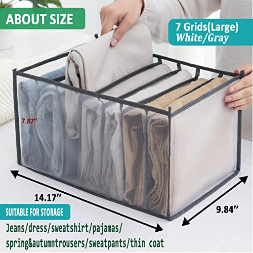 SPRFUFLY Upgraded Wardrobe Clothes Organizer 7 Grids, Large Closet Organizers and Storage Baskets for Jeans Dress Sweatshirt Sweatpants(White+Gray, 2P)