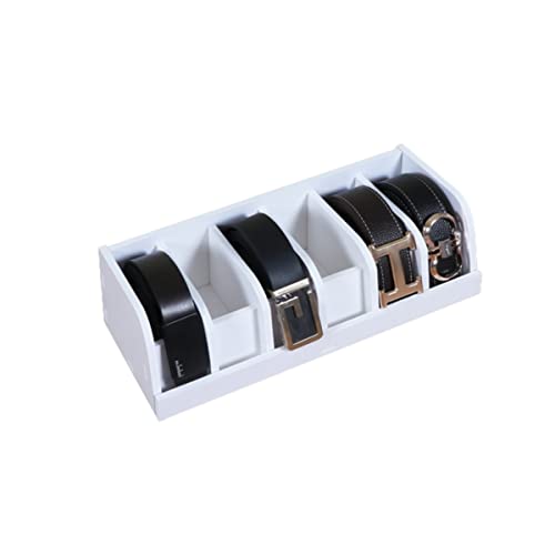 Belt Organizer, 6 Compartments Bamboo Belt Holder Storage Rack Belt Case Display for Closet Drawer Men Women, White