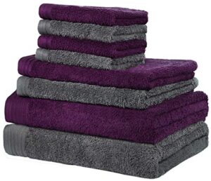 weidemans 100% cotton towels | 2 bath towels 30" x 56", 2 hand towels 18" x 30" & 4 washcloths 13" x 13" | dark grey & plum hand towels | 8 ultra soft & highly absorbent hand towels for bathroom