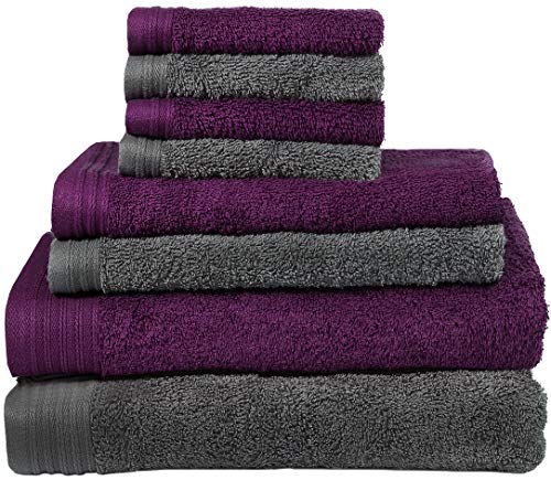 Weidemans 100% Cotton Towels | 2 Bath Towels 30" x 56", 2 Hand Towels 18" x 30" & 4 Washcloths 13" x 13" | Dark Grey & Plum Hand Towels | 8 Ultra Soft & Highly Absorbent Hand Towels for Bathroom