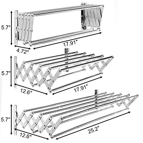 Ogrmar Stainless Steel Space-Saving Towel Rack, Wall Mounted Retractable Huge Capacity Drying Rack for Hanging Towels