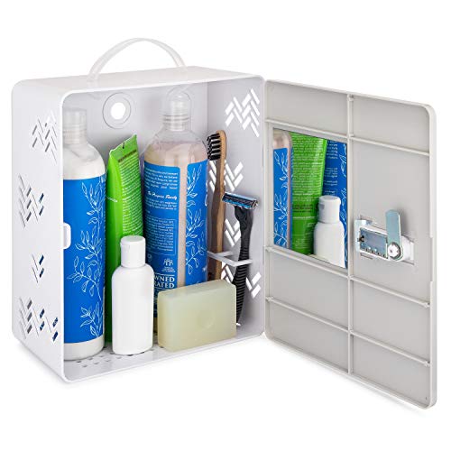 SHLOCKER Shower Caddy Locker Tote Best for Dorms, College, Coliving, Sharing Bathroom with Roommates or Family. Suction Cups, Lock, Mirror