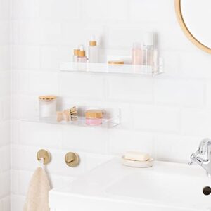 Navaris Acrylic Shower Shelves - Set of 2 - No Drilling Clear Bathroom Shelves - Self Adhesive Wall Mounted Transparent Shelf - 15"x3.9"x2.7" - 2-Pack