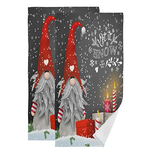 VIGTRO Winter Christmas Gnome Hand Towels for Bathroom 2 Pack, Ultra Soft and Highly Absorbent, Let It Snow Decorative Fingertip Face Towel for Home, Kitchen,Hotel