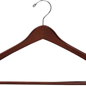The Great American Hanger Company Curved Wood Suit Hanger w/Locking Bar, Box of 25 17 Inch Hangers w/Walnut Finish & Chrome Swivel Hook & Notches for Shirt Dress or Pants