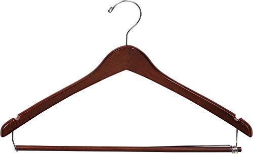 The Great American Hanger Company Curved Wood Suit Hanger w/Locking Bar, Box of 25 17 Inch Hangers w/Walnut Finish & Chrome Swivel Hook & Notches for Shirt Dress or Pants