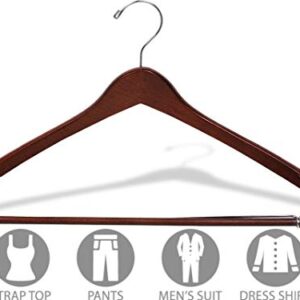 The Great American Hanger Company Curved Wood Suit Hanger w/Locking Bar, Box of 25 17 Inch Hangers w/Walnut Finish & Chrome Swivel Hook & Notches for Shirt Dress or Pants