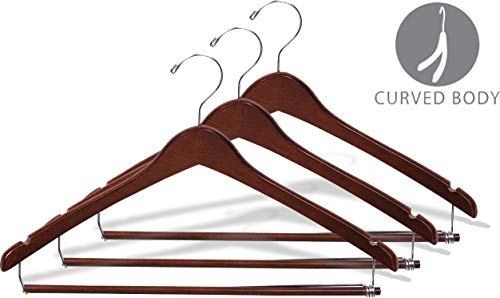 The Great American Hanger Company Curved Wood Suit Hanger w/Locking Bar, Box of 25 17 Inch Hangers w/Walnut Finish & Chrome Swivel Hook & Notches for Shirt Dress or Pants