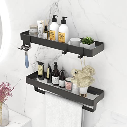 Boiarc Bathroom Shelves Acrylic Shower Shelves Wall Mounted Glass Shelves for Bathroom 2 Tier No Drilling Shower Shelf Storage Organizer with Towel Bar Black Acrylic Shower Caddy for Bathroom Kitchen