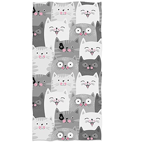 SLHETS Funny Grey Cats Hand Towel Cute Kittens with Different Expressions Small Bath Towel Soft Absorbent Towels for Bathroom/Kitchen Decoration Hotel Gym Spa Sweat Towels 13.6 * 29'