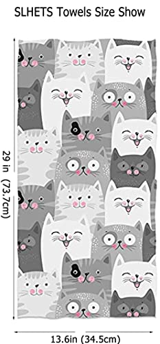 SLHETS Funny Grey Cats Hand Towel Cute Kittens with Different Expressions Small Bath Towel Soft Absorbent Towels for Bathroom/Kitchen Decoration Hotel Gym Spa Sweat Towels 13.6 * 29'