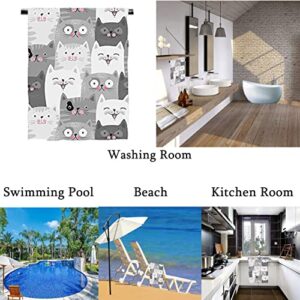 SLHETS Funny Grey Cats Hand Towel Cute Kittens with Different Expressions Small Bath Towel Soft Absorbent Towels for Bathroom/Kitchen Decoration Hotel Gym Spa Sweat Towels 13.6 * 29'