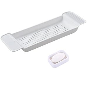 bathtub caddy tray, expandable bath shelf, adjustable plastic bathtub caddy, bathroom tray, bathtub accessories & bathroom gadgets - unique gift idea (7wx31lin, white)