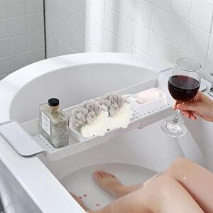 Bathtub Caddy Tray, Expandable Bath Shelf, Adjustable Plastic Bathtub Caddy, Bathroom Tray, Bathtub Accessories & Bathroom Gadgets - Unique Gift Idea (7Wx31Lin, White)