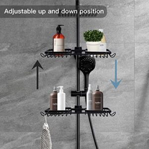 CLanXingn Bathtub Storage Organizer for Shampoo Accessories, Sink Faucet Sponge Holder,Rustproof Shower Pole Caddy Corner for Bathroom,Kitchen, Freestanding Tension Pole, Black