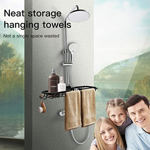 CLanXingn Bathtub Storage Organizer for Shampoo Accessories, Sink Faucet Sponge Holder,Rustproof Shower Pole Caddy Corner for Bathroom,Kitchen, Freestanding Tension Pole, Black