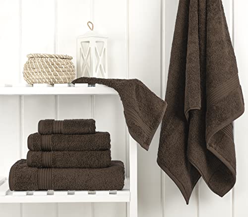 Cotton Paradise 6 Piece Towel Set, 100% Turkish Cotton Soft Absorbent Towels for Bathroom, 2 Bath Towels 2 Hand Towels 2 Washcloths, Brown Towel Set