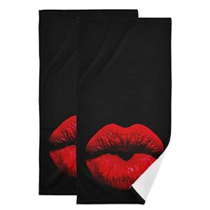 swadaza red lips and a kiss with love valentine's day towels - polyester cotton, ultra soft and highly absorbent, exrta large hand towels 28 x 14 inches, hotel spa yoga hand towels (2-pack)