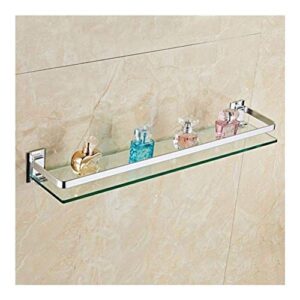 European-Style Shower Caddy Shelf Glass Floating Bathroom Wall Mount Polished Chrome Bathroom Mirror Front Storage Rack Storage (Size : 60CM)