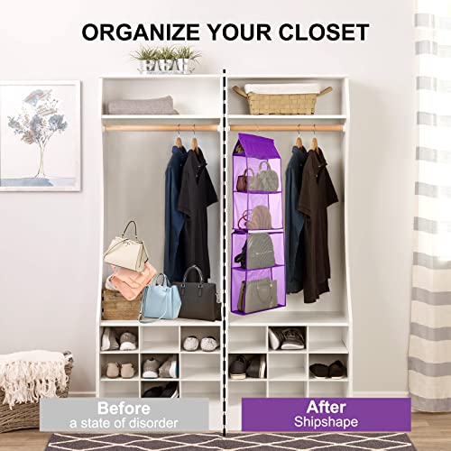 TABITORA Detachable Hanging Handbag Organizer Easy Unpack Hanging Organizer For Bags Purple