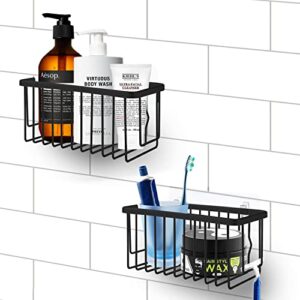 SunnyPoint Aluminum NeverRust Shower Caddy Basket Organizer Storage Shelf Rack; Adhesive Installation Pad Included (Set of 2, Black)