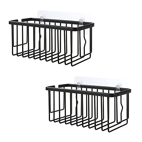SunnyPoint Aluminum NeverRust Shower Caddy Basket Organizer Storage Shelf Rack; Adhesive Installation Pad Included (Set of 2, Black)