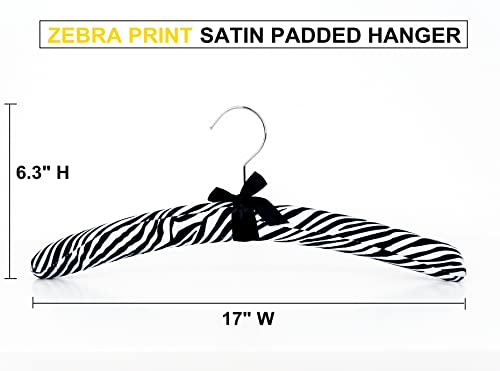 Amber Home 17 Inch Large Zebra Print Satin Padded Hangers for Women Clothing 10 Pack, Anti Slip Cushioned Hangers for Sweaters, Silk Hangers Fancy Dress Hangers for Delicate Cashmere (Zebra Print, 10)