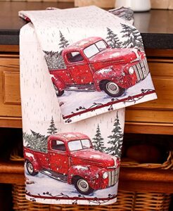the lakeside collection vintage country dish towels with red pick up truck - set of 2