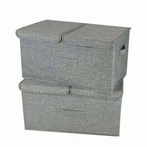 bh4ever large storage cubes [2-pack] foldable linen storage bins organizer with lid，handles，removable divider for home nursery，closet（19.6"x 11.8" x 9.8‘’,grey)