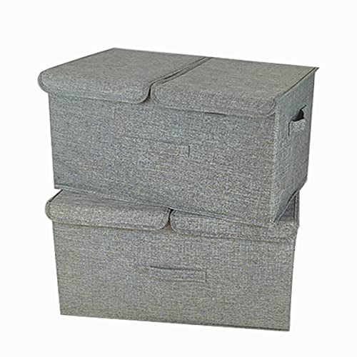 BH4EVER Large Storage Cubes [2-Pack] Foldable Linen Storage Bins Organizer With Lid，Handles，Removable Divider For Home Nursery，Closet（19.6"x 11.8" x 9.8‘’,Grey)