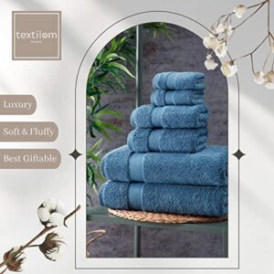 TEXTILOM 100% Turkish Cotton 6 Pcs Bath Towel Set, Luxury Bath Towels for Bathroom, Soft & Absorbent Bathroom Towels Set (2 Bath Towels, 2 Hand Towels, 2 Washcloths)- Mid Blue