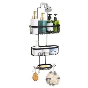 mqafkpu shower organizer hanging, non drilling shower caddy over head with hooks for razor and sponge, rustproof stainless steel shower racks for inside shower for bathroom & shower room