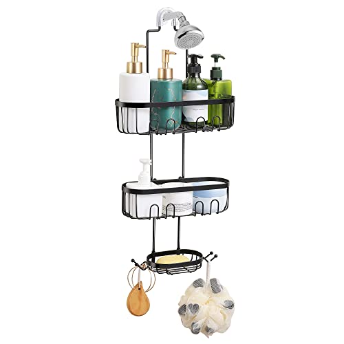 Mqafkpu Shower Organizer Hanging, Non Drilling Shower Caddy Over Head with Hooks for Razor and Sponge, Rustproof Stainless Steel Shower Racks for Inside Shower for Bathroom & Shower Room