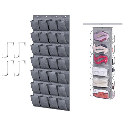 KEETDY 28 Large Pockets Over The Door Shoe Organizer and 12 Large Clear Pockets Hanging Shoe Organizer