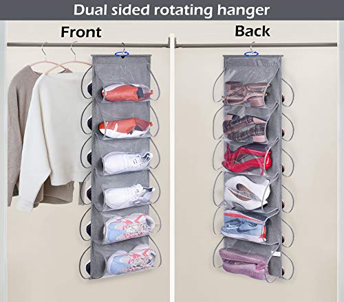 KEETDY 28 Large Pockets Over The Door Shoe Organizer and 12 Large Clear Pockets Hanging Shoe Organizer