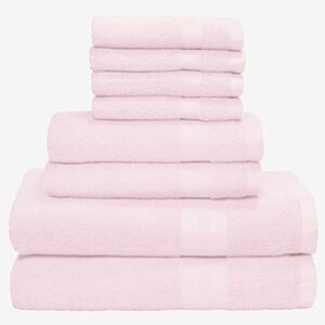 boutiquo 8 piece towel set 100% ring spun cotton, 2 bath towels 27x54, 2 hand towels 16x28 and 4 washcloths 13x13 - ultra soft highly absorbent machine washable hotel spa quality - pink