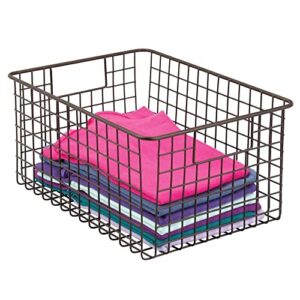 mdesign metal wire closet storage basket organizer with handles for organizing bedroom, bathroom, mudroom, entryway, hallway, or linen closets - concerto collection - bronze