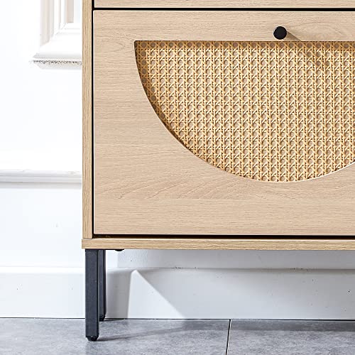 Shoe Storage Cabinet, Wekity Rattan Shoe Cabinet with 2 Flip Drawers, Narrow Free Standing Shoe Cabinet for Heels Slippers Boots, Wood Shoe Storage Organizer for Entryway Hallway 6X23X31 Inch (Nature)