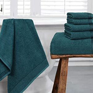 BELIZZI HOME 100% Cotton Ultra Soft 6 Pack Towel Set, Contains 2 Bath Towels 28x55 inchs, 2 Hand Towels 16x24 inchs & 2 Washcloths 12x12 inchs, Compact Lightweight & Highly Absorbant - Teal