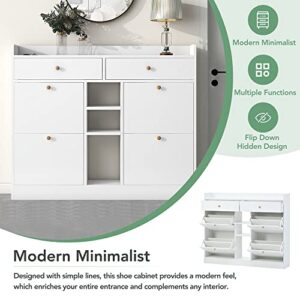Knocbel Entryway Shoe Storage Cabinet with 2 Drawers, Hidden Shoes Rack and Adjustable Shelf, Entrance Hallway Foyer Table Free Standing Organizer Unit (White)