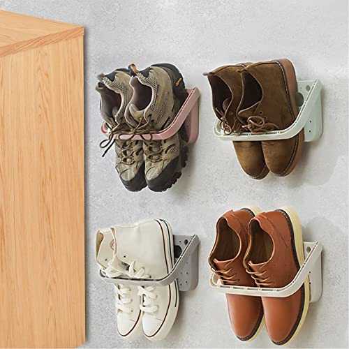 LÜZHONG 6Pcs Wall Mounted Shoes Rack, Folding Hanging Shoe Shelf Space Saver for Shoes Storage Rack Without Drilling Removable Plastic Shoe Holder for Entryway Over The Door Shoe Hangers Organizer